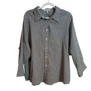 Foxcroft Womens 20W Black White Gingham Shaped Stretch Button Down Shirt Blouse